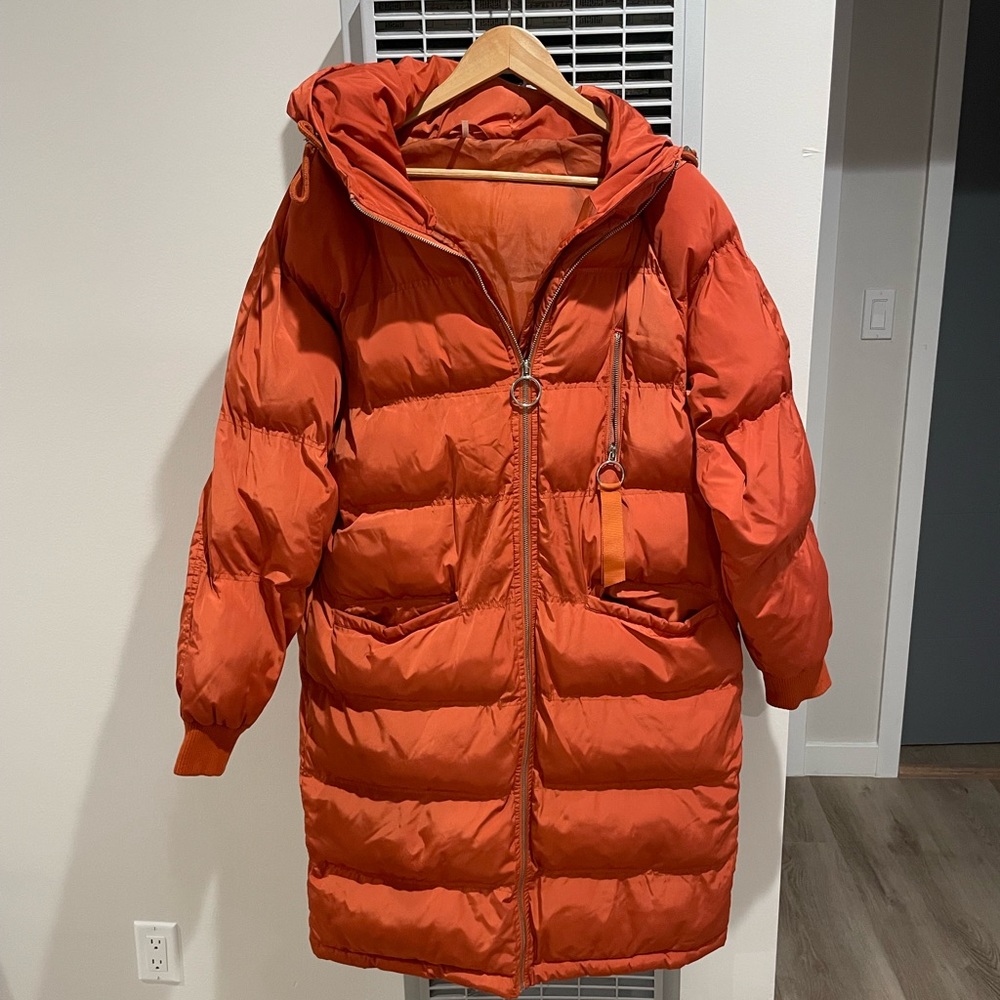 Free people Orange long puffer jacket